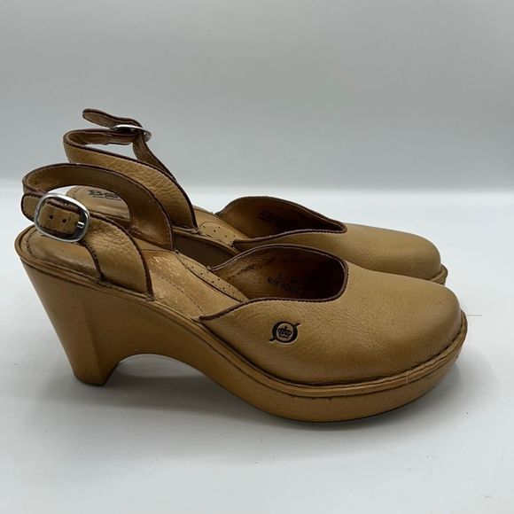 Born Shoes - BORN Tan Leather Platform Wedge Sandal-39/8